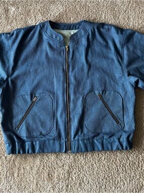 Designer Handmade Women’s Large Denim Bomber Jacket